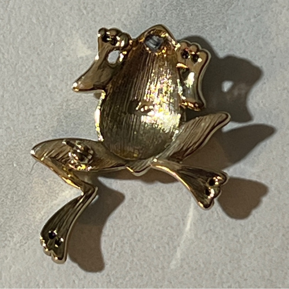 Beautiful Green Enamel and Gold-tone Frog Brooch *see description* - Picture 5 of 6